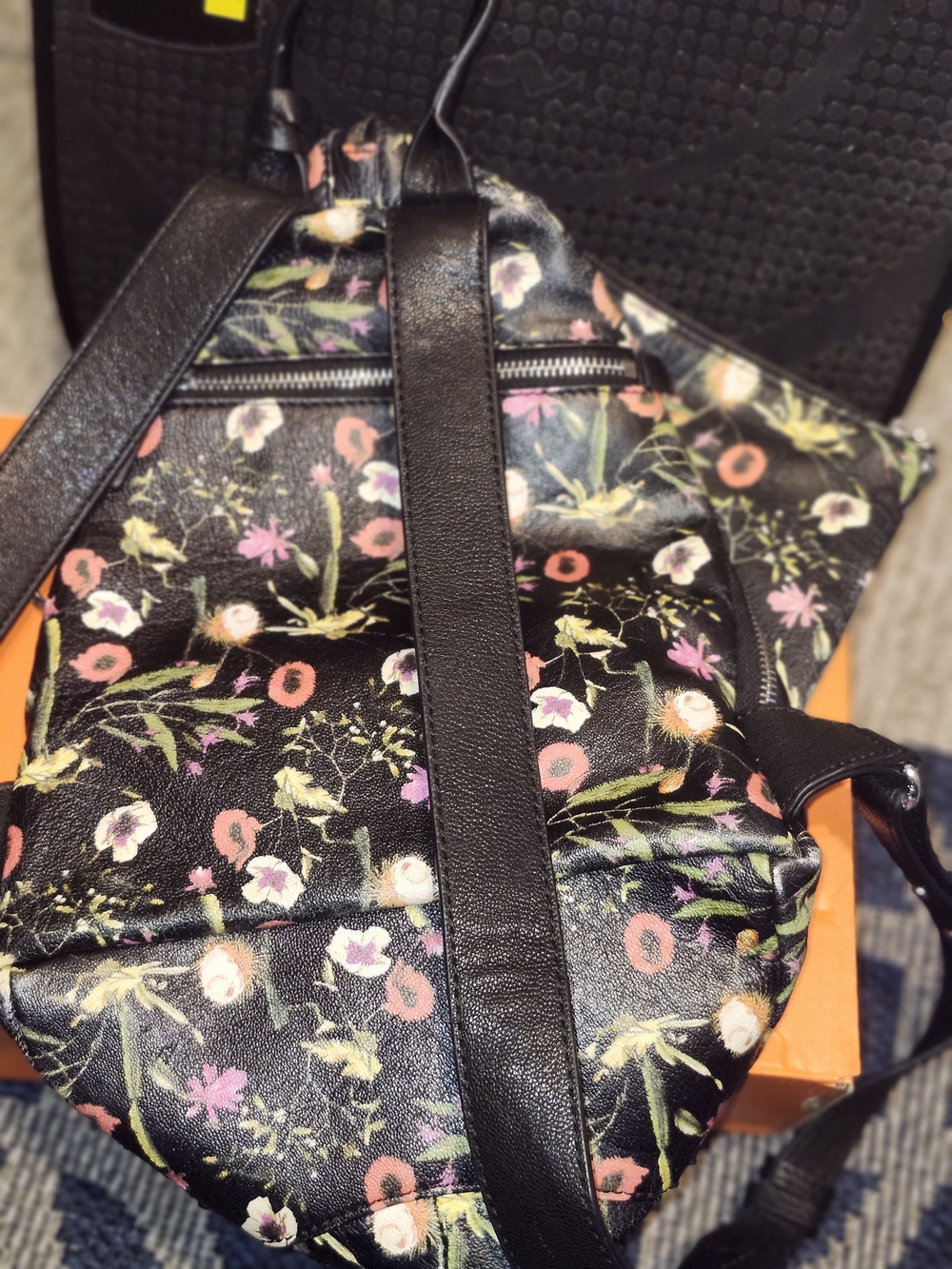 Vince Camuto Leather Black Floral Women's Backpack